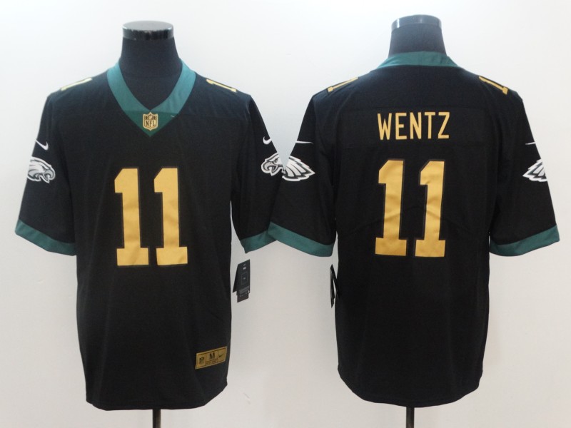 Men Philadelphia Eagles #11 Wentz Black Gold Anthracite Salute To Service Nike NFL Limited Jersey->youth nfl jersey->Youth Jersey